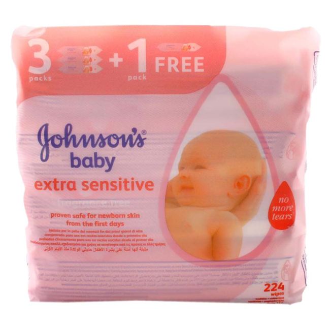 Johnson Baby Extra Sensitive Wipes 224 Pcs (Promo 3+1)