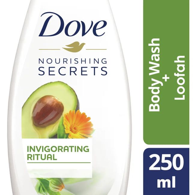 Dove - Shower Gel - Avocado And Calendula - 250Ml + Loofah